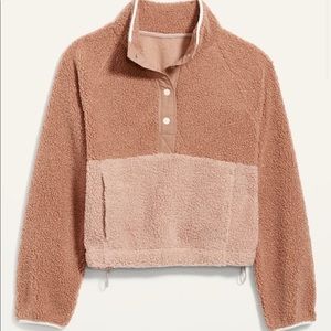 NWOT Old Navy Tan Cream Two Tone Oversized Long Sleeve Sherpa Sweatshirt